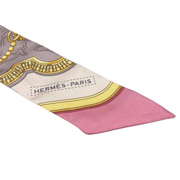 Auth HERMES Twilly - Pink Brown Multi Silk Scarf - Picture 4 of 4